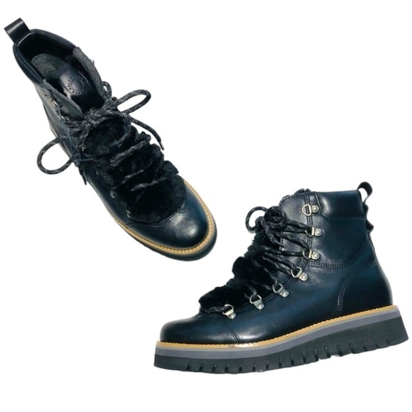 NEW Cole Haan Black ZeroGrand Lodge Hiker Lace-Up Faux Fur Ankle Boots size 6 - Picture 1 of 16